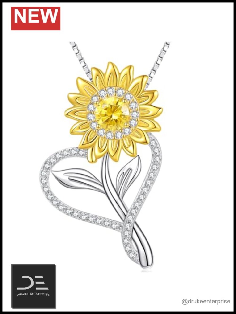18K Gold Plated Sunflower Pendant Necklace S925 Sterling Silver Moissanite
